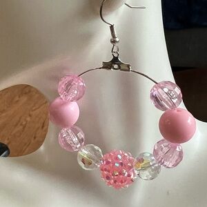 Pink Beaded Hoop Earrings